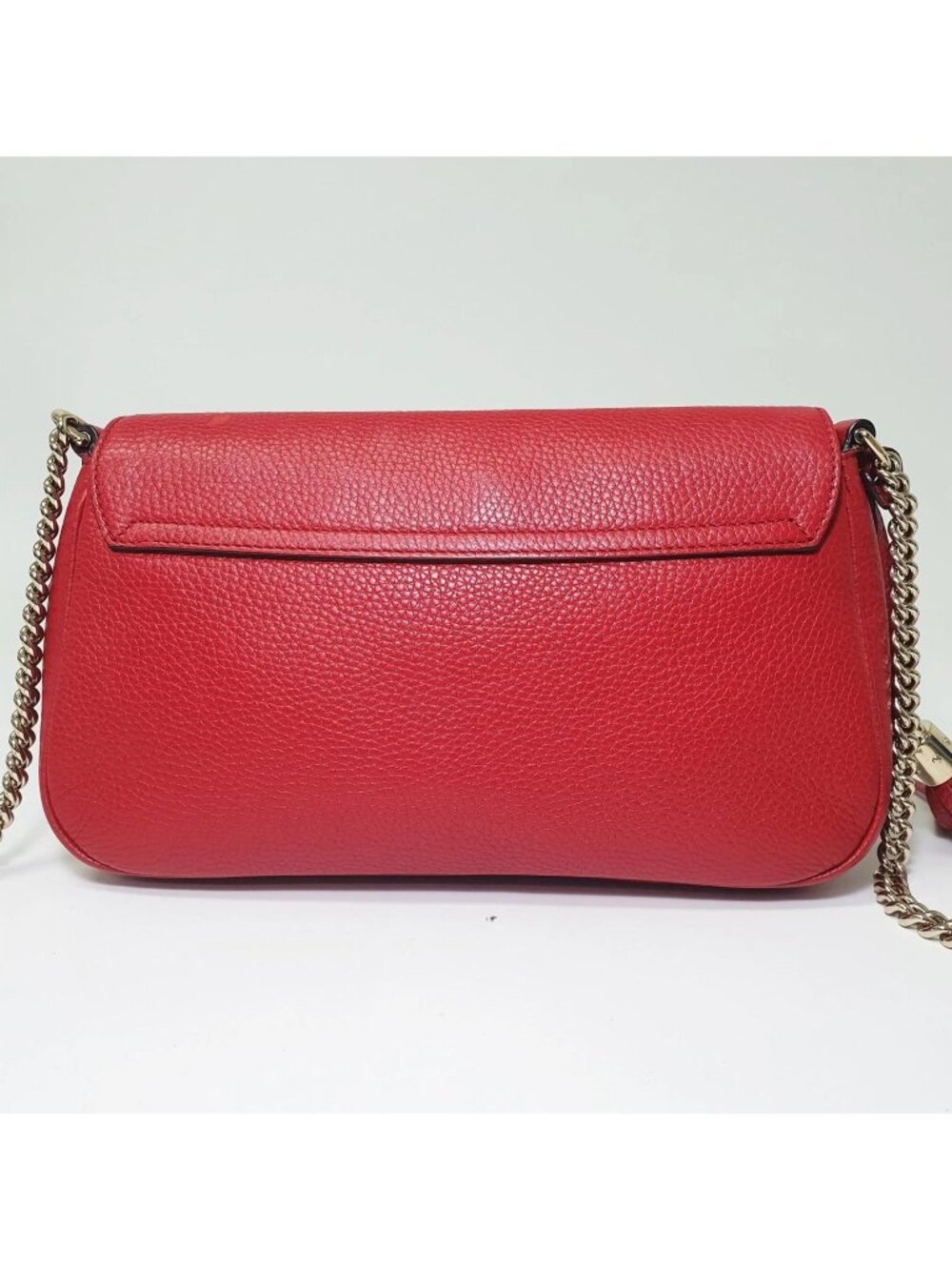 Authentic Gucci Soho Leather Chain Flap Crossbody Red | GG Logo Shoulder Bag - Picture 3 of 12